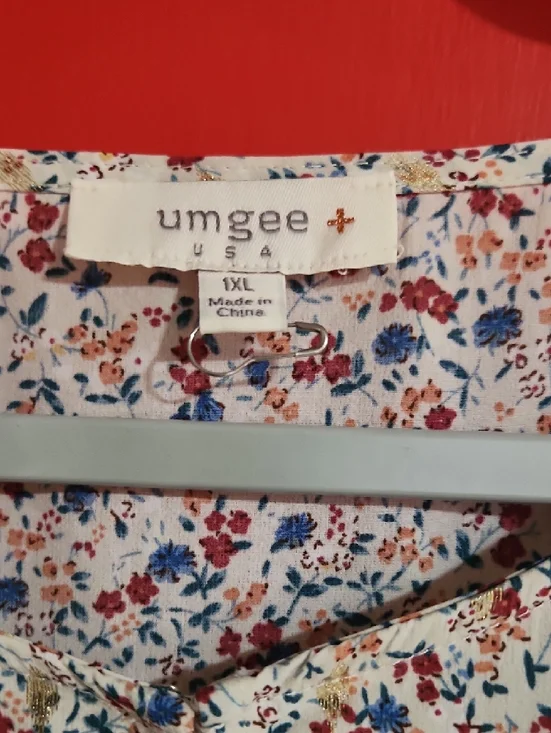 1XL Umgee Cream Floral Swing Dress with Blue and Red Accents - Picture 2 of 4